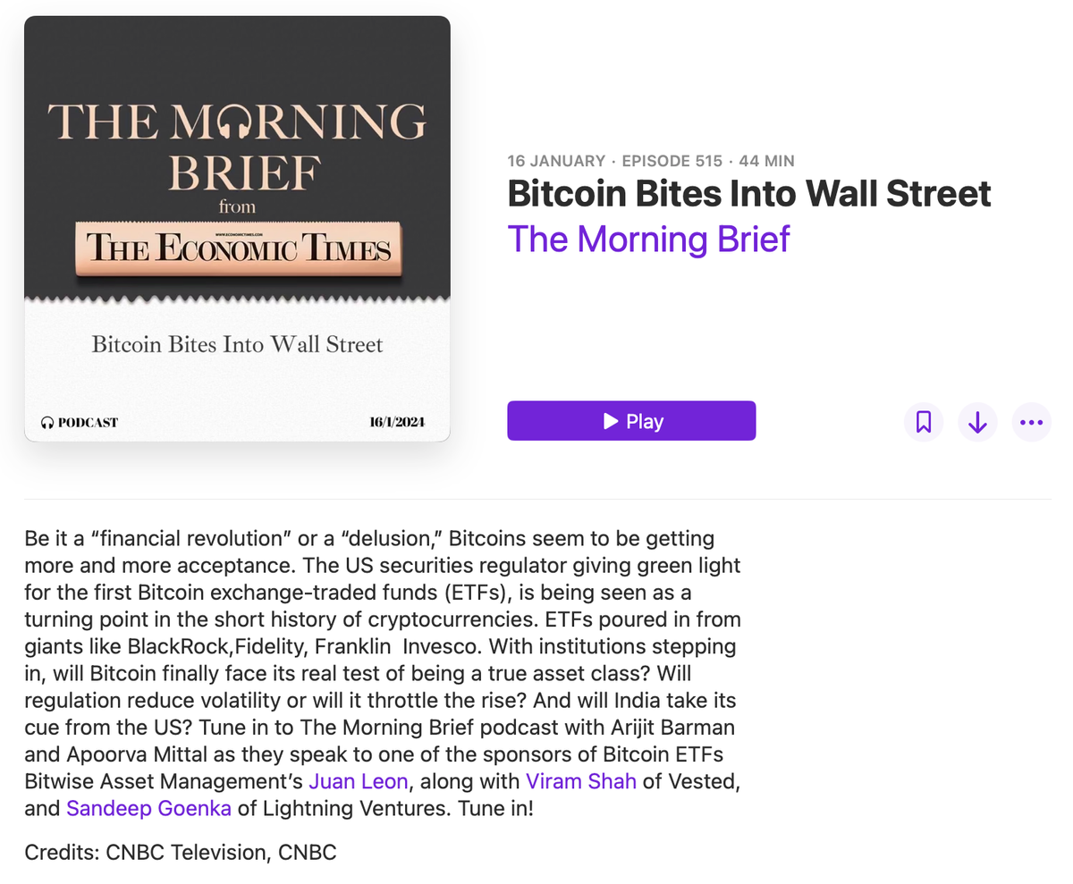 Economic Times Podcast on Bitcoin ETFs